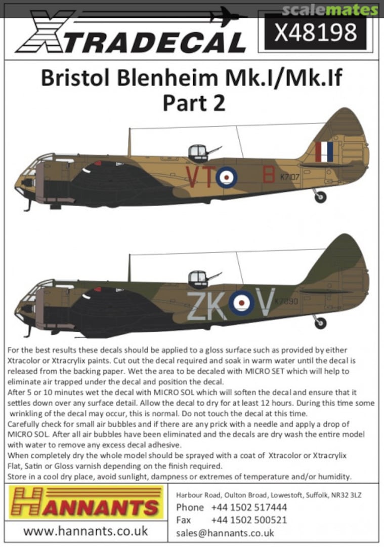 Boxart Bristol Blenheim Mk.I/Mk.If Part 2 X48198 Xtradecal