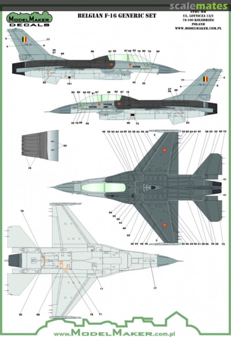 Boxart Belgian F-16 insignias & stencils-generic set D48174 ModelMaker