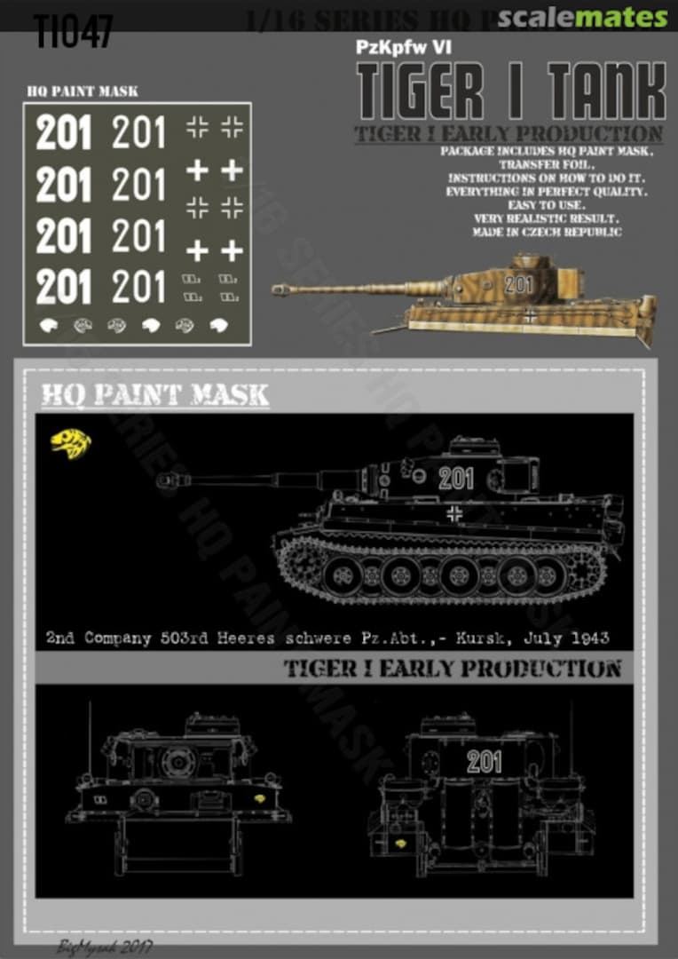 Boxart Tiger I #201 Early Production 2nd Company 503rd Heeres Schw.Pz.Abt.-Kursk July 1943 HQ Paint Mask TI 047 HQ-Masks