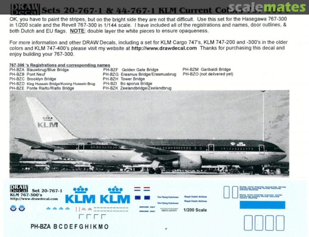 Boxart KLM Delivery Colors 767-300ERs 20-767-1 Draw Decal