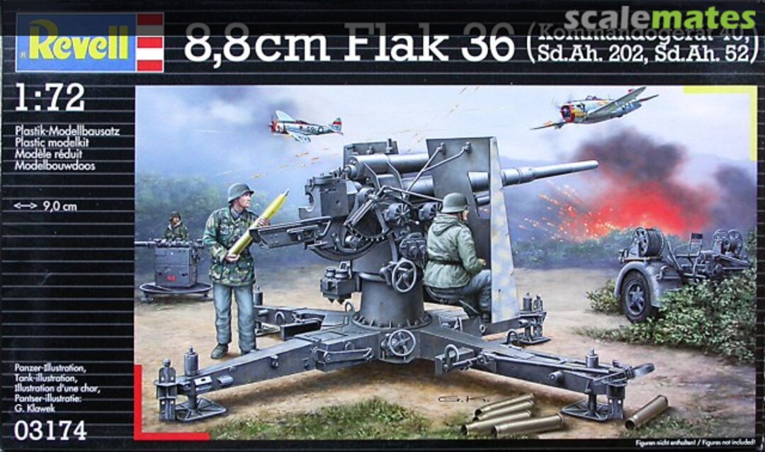 Boxart 8,8cm Flak 36 (Kommandogerät 40, Sd.Ah. 202, Sd.Ah. 52) 03174 Revell