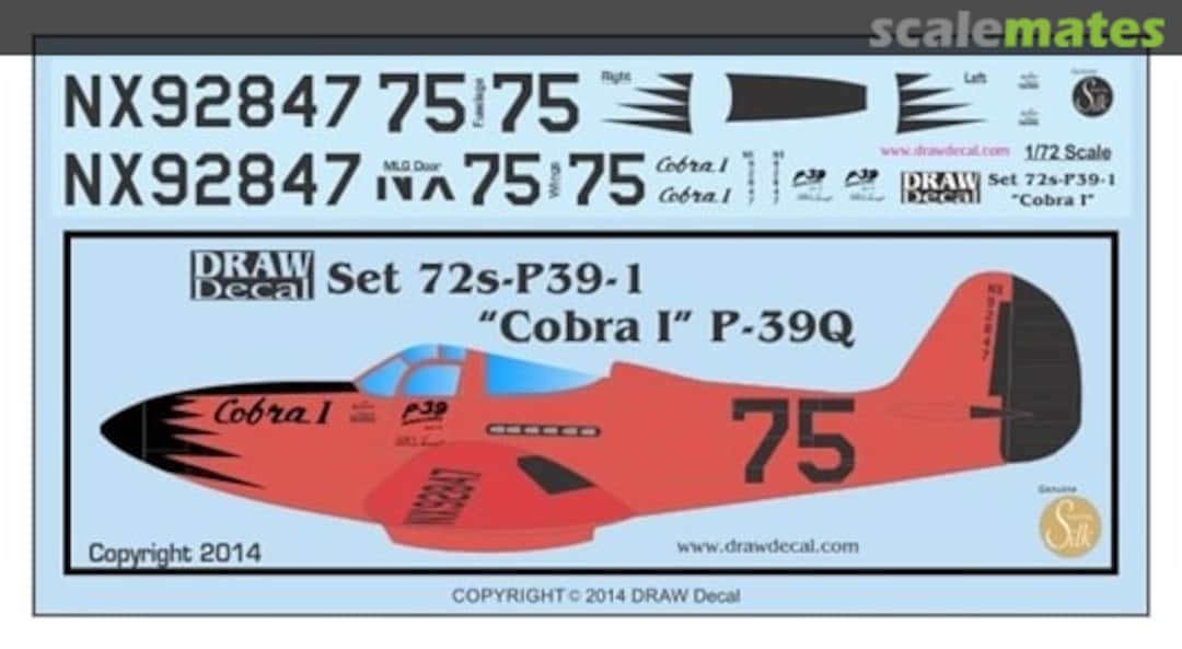 Boxart "Cobra I" P-39Q 1946 Thompson Trophy Race 72-P39-1 Draw Decal