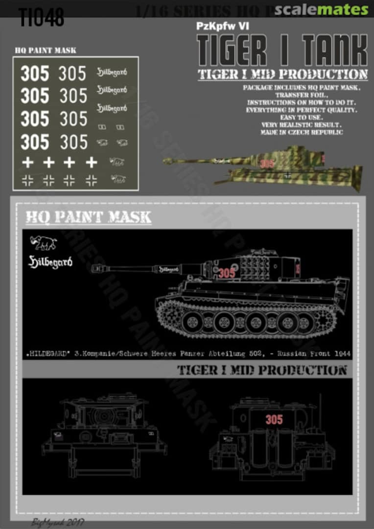 Boxart Tiger I #305 Mid Production Hildegard3.Kompanie/Schwere Heeres Pz.Abt.502 -RussianFront 1944 Paint Mask TI 048 HQ-Masks