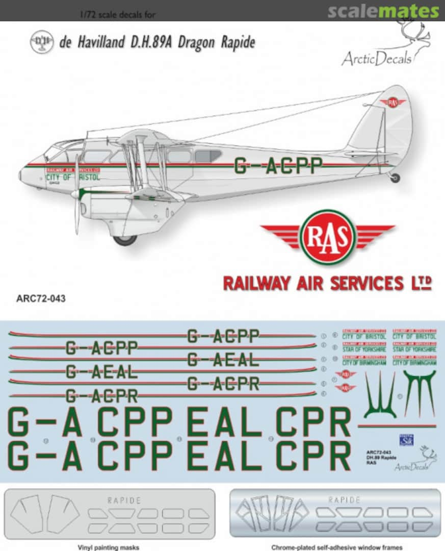 Boxart de Havilland D.H.89A Dragon Rapide ARC72-043 Arctic Decals