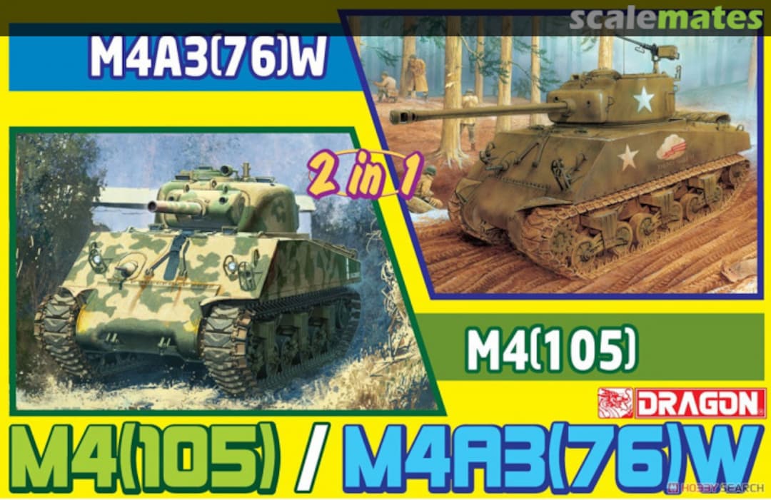 Boxart M4A3(105) Howitzer Tank/M4A3(76)W Sherman 2 in 1 6734 Dragon