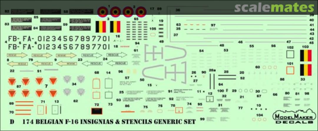 Boxart Belgian F-16 insignias & stencils-generic set D72174 ModelMaker