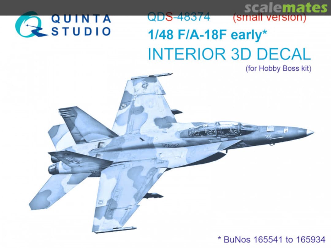 Boxart F/A-18F Early* interior 3D decals BuNos 165541 to 165934 (small version) QDS-48374 Quinta Studio