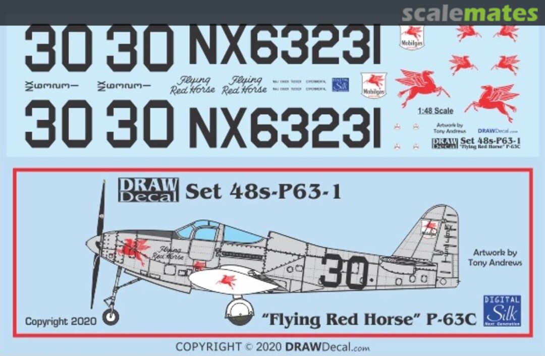 Boxart “Flying Red Horse” P-63C 48-P63-1 Draw Decal