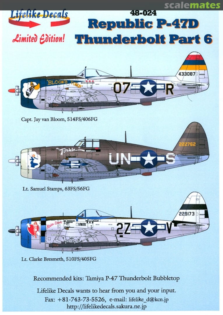 Boxart Republic P-47D Thunderbolt Part 6 48-024 Lifelike Decals