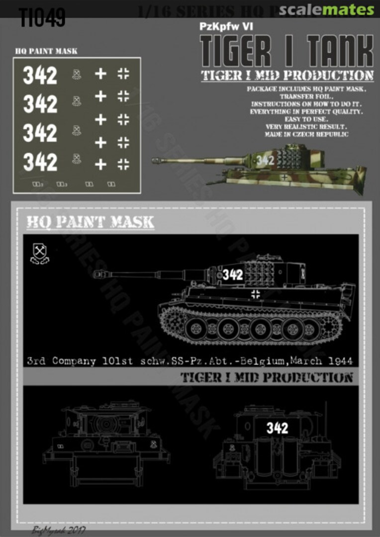 Boxart Tiger I #342 Mid Production 3rd Company 101st schw.SS-Pz.Abt.-Belgium March 1944 Paint Mask TI 049 HQ-Masks