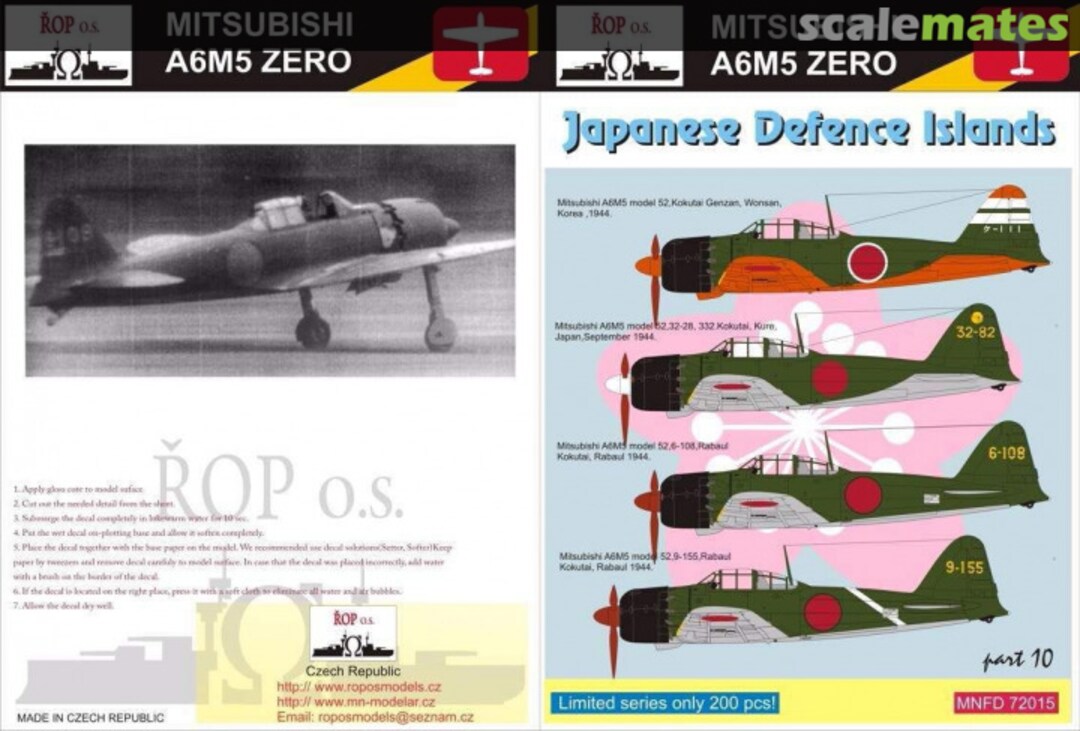 Boxart Mitsubishi A6M5 Zero Model 52 MNFD 72015 ROP o.s. Samek Models