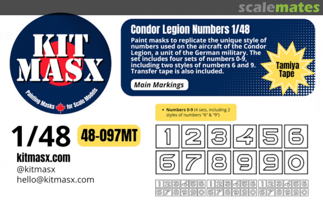 Boxart Condor Legion Numbers, main markings masks 48-097MT Kit Masx