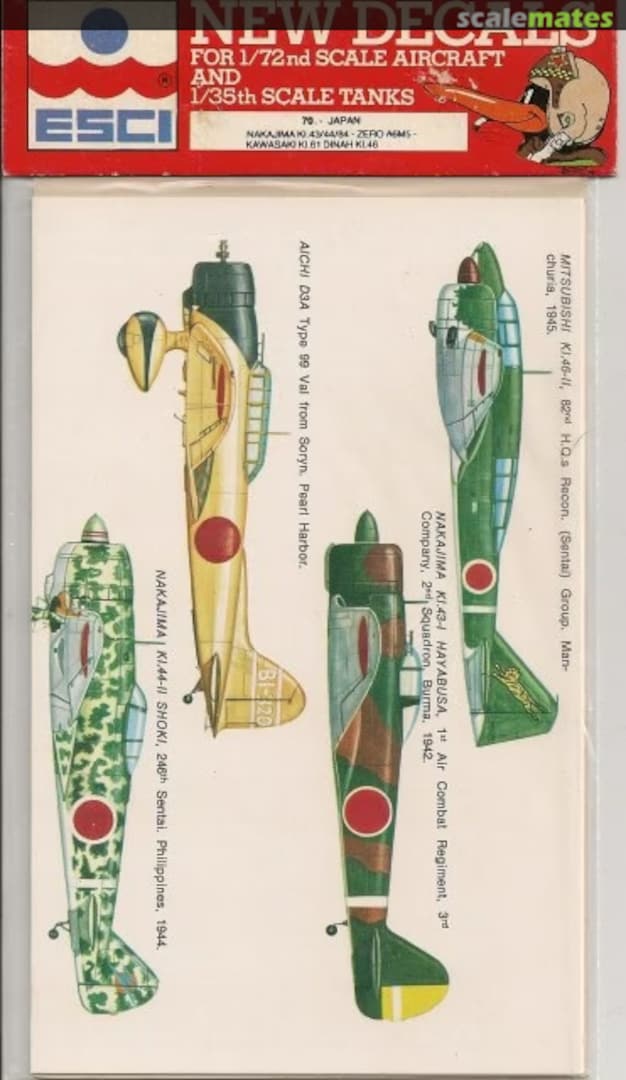 Contents Japan - Ki-43/44/84, A6M5, Ki-61 & Ki-46 & D3A1 70 ESCI