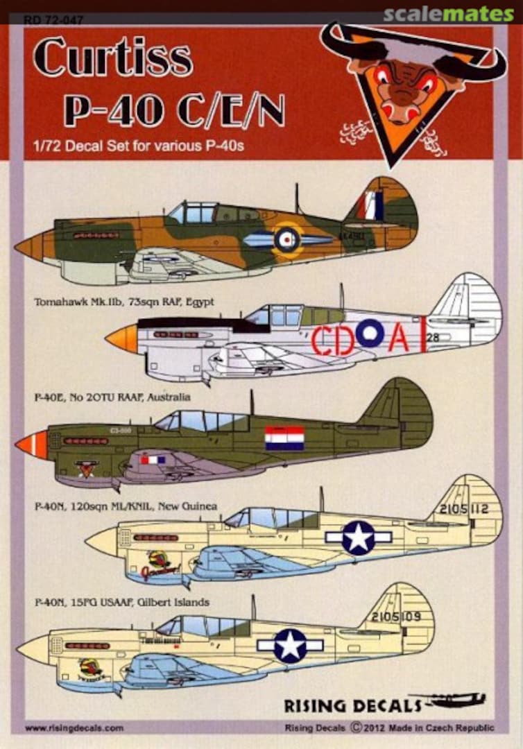 Boxart Curtiss P-40 C/E/N RD 72-047 Rising Decals