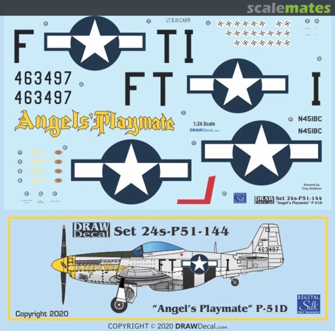 Boxart “Angel’s Playmate” P-51D 24-P51-144 Draw Decal