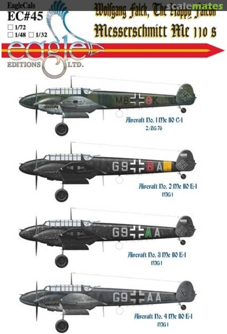 Boxart Messerschmitt Bf 110C/E flown by Wolfgang Falck EagleCals EC72-45 Eagle Editions