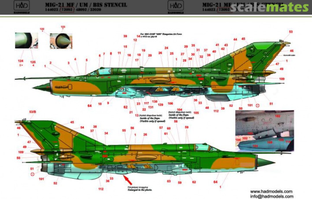 Boxart MiG-21 MF/UM/Bis Hungarian Stencils 72092 HADmodels 