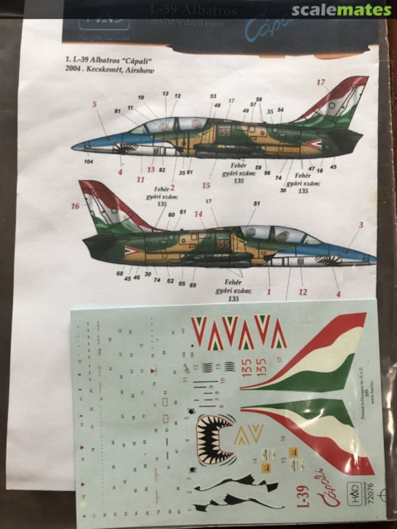 Boxart L-39 Albatros "Cápali" 72076 HungAeroDecals