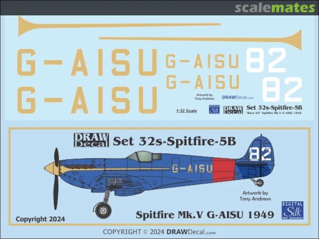 Boxart Spitfire Mk.V G-AISU 1949 32-Spitfire-5B Draw Decal