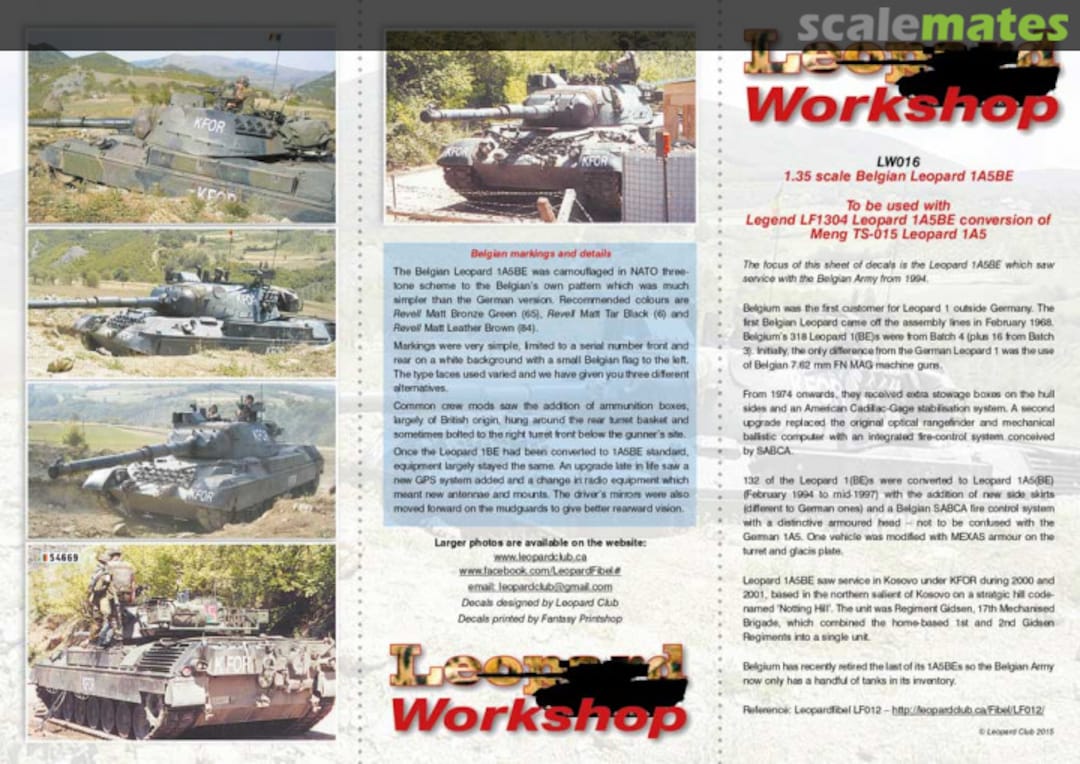 Contents Belgian Leopard 1A5BE LW016 Leopard Workshop