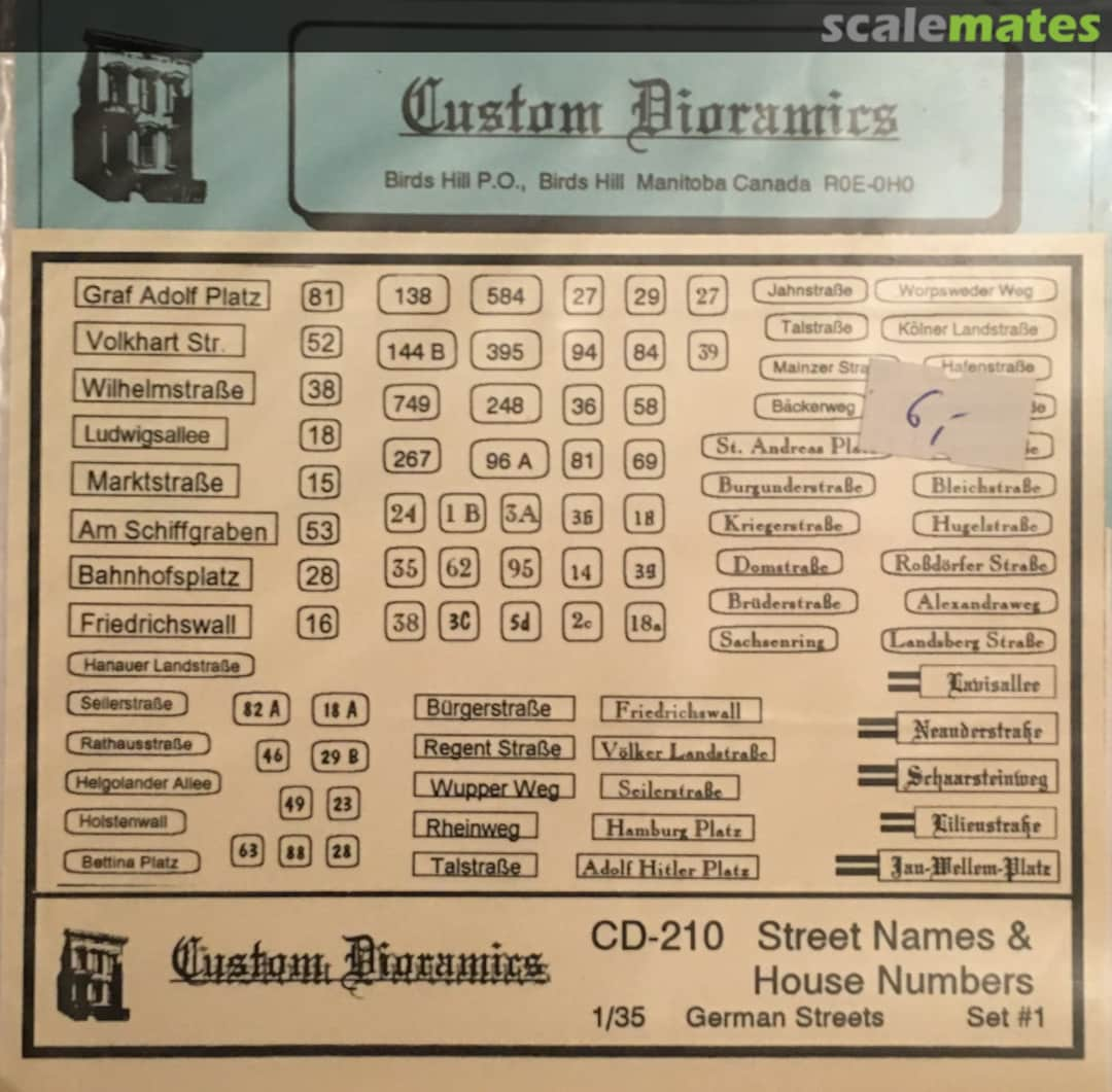 Boxart Street Names & House Numbers (German) CD-210 Custom Dioramics