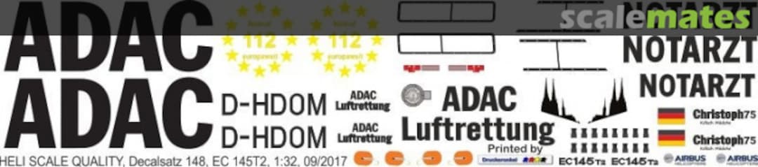 Boxart H145 / EC 145T2 - ADAC - D-HDOM Decal 148 Heli Scale Quality