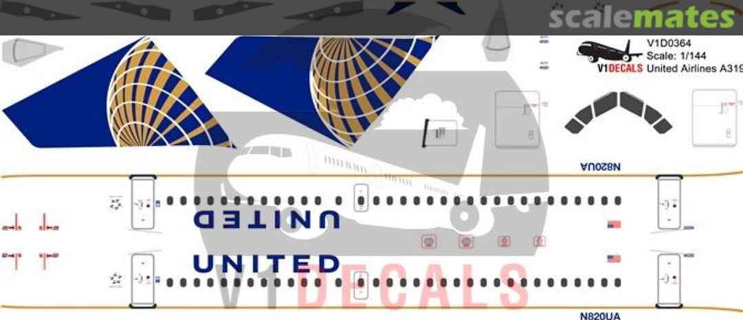 Boxart United Airlines Airbus A319 V1D0364-144 V1 Decals