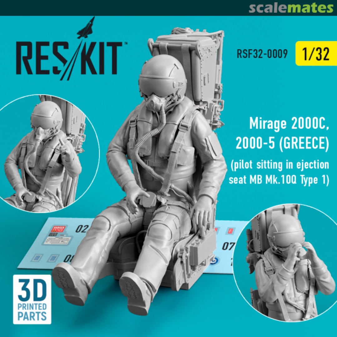 Boxart Mirage 2000C, 2000-5 (Greece) pilot sitting in ejection seat MB Mk.10Q (Type 1) (3D Printed) RSF32-0009 ResKit