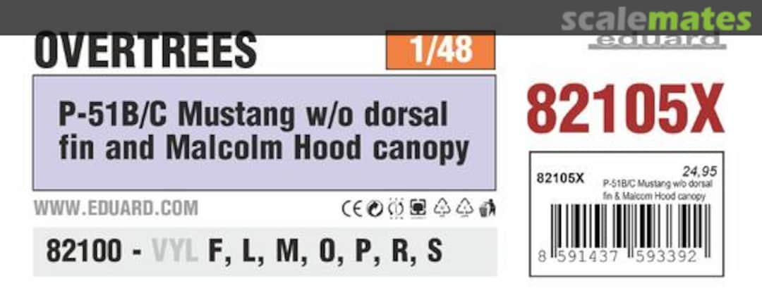 Boxart P-51B/C Mustang w/o dorsal fin & Malcolm Hood canopy 82105X Eduard