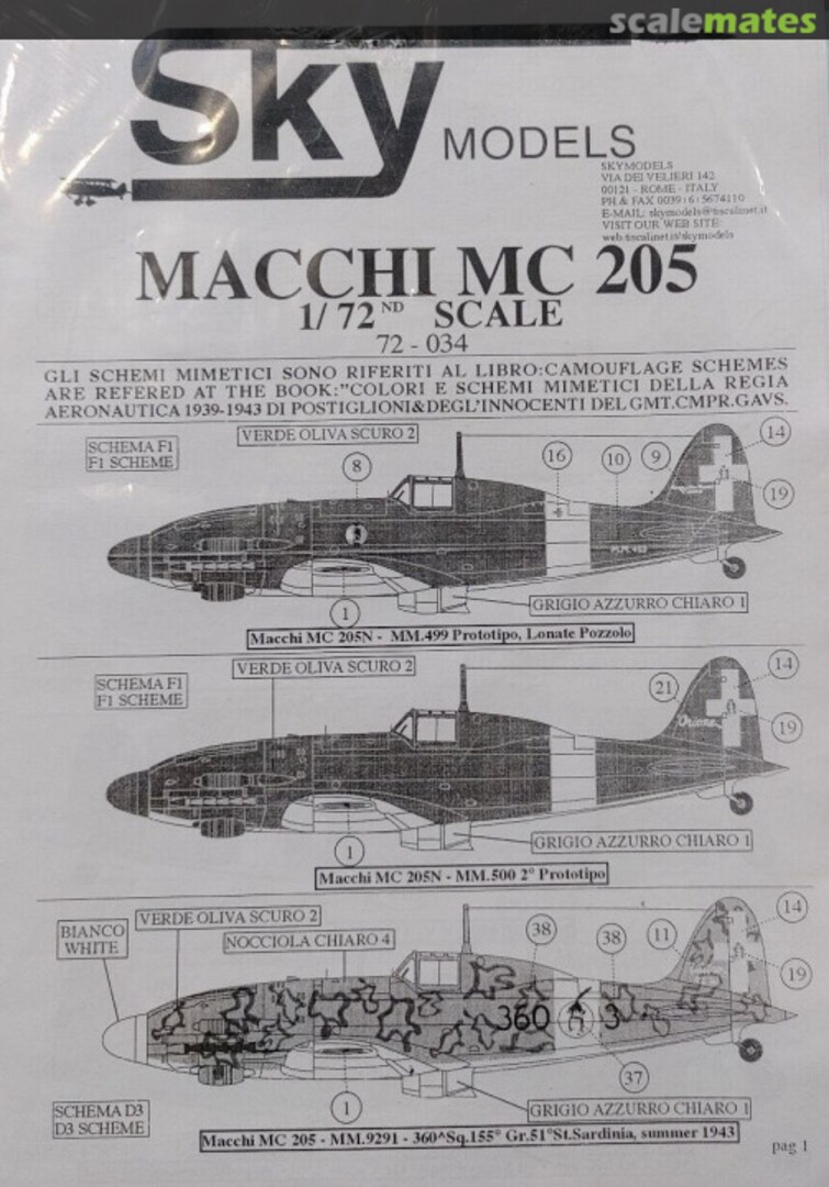 Contents Macchi MC 205 72-034 Sky Models