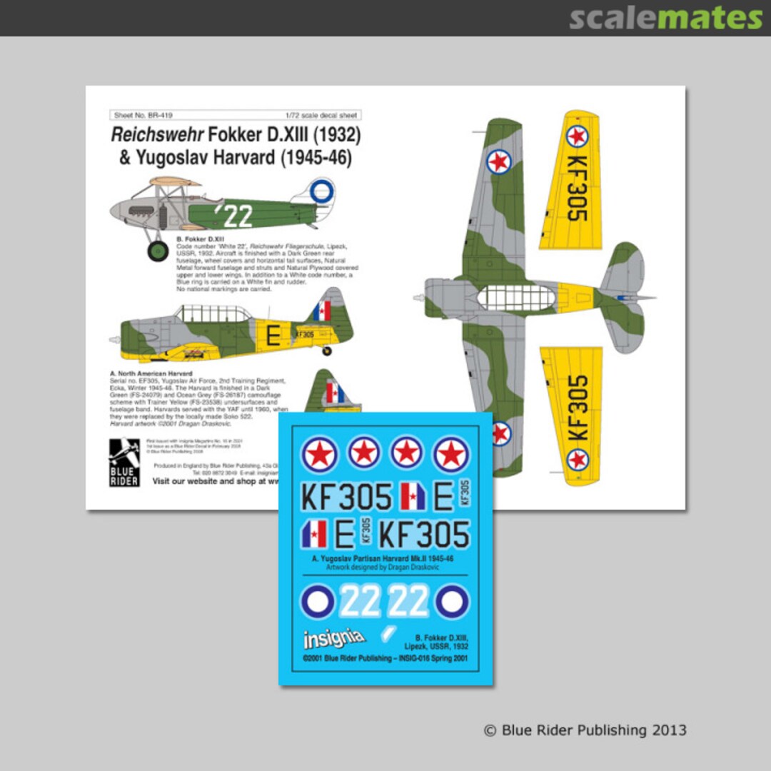 Boxart Reichswehr Fokker D.XIII (1932) and Yugoslav Harvard (1945) BR419 Blue Rider