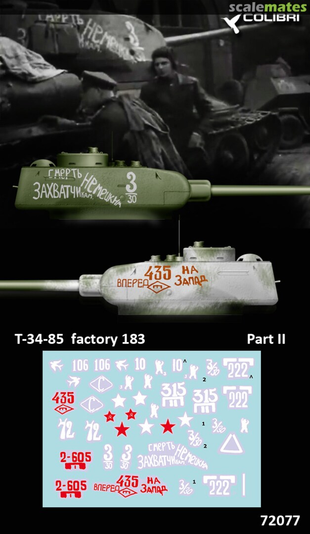 Boxart T-34-85 factory 183. Part II 72077 Colibri Decals