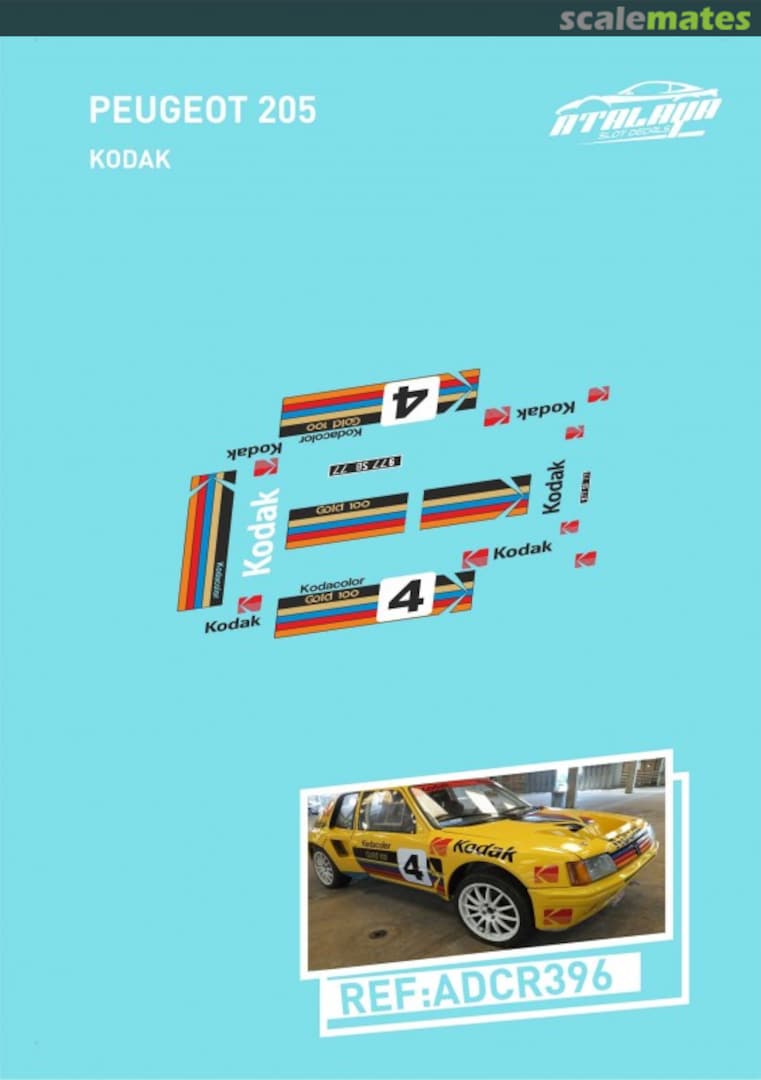 Boxart Peugeot 205 T16 "Kodak" ADCR396 Atalaya Slot Decals