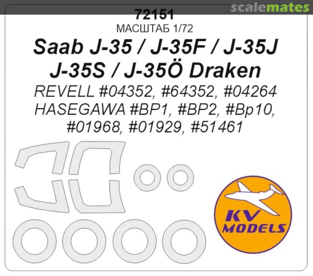 Boxart Saab J-35 / J-35F / J-35J / J-35S / J-35Ö Draken masks 72151 KV Models