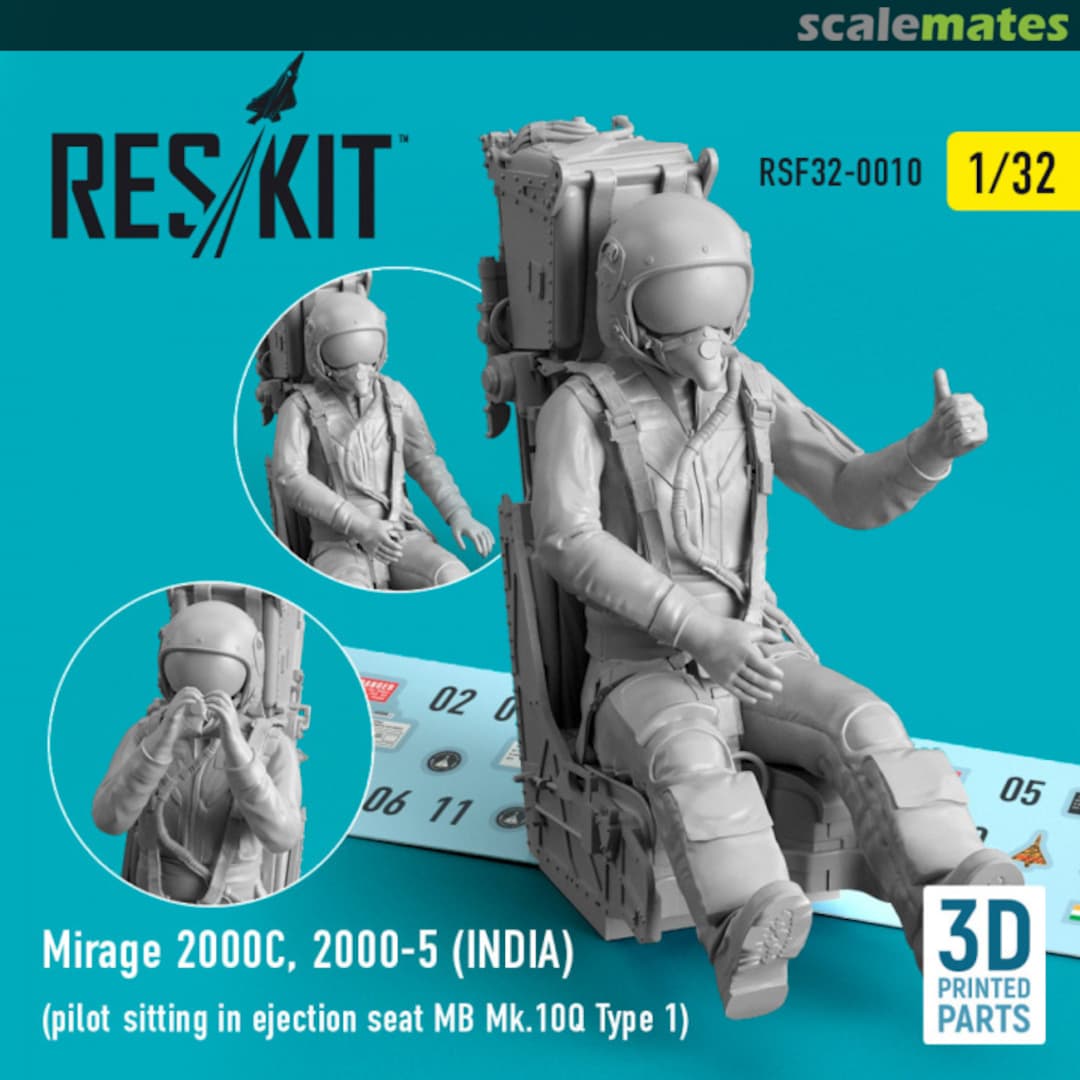 Boxart Mirage 2000C, 2000-5 (India) pilot sitting in ejection seat MB Mk.10Q (Type 1) (3D Printed) RSF32-0010 ResKit