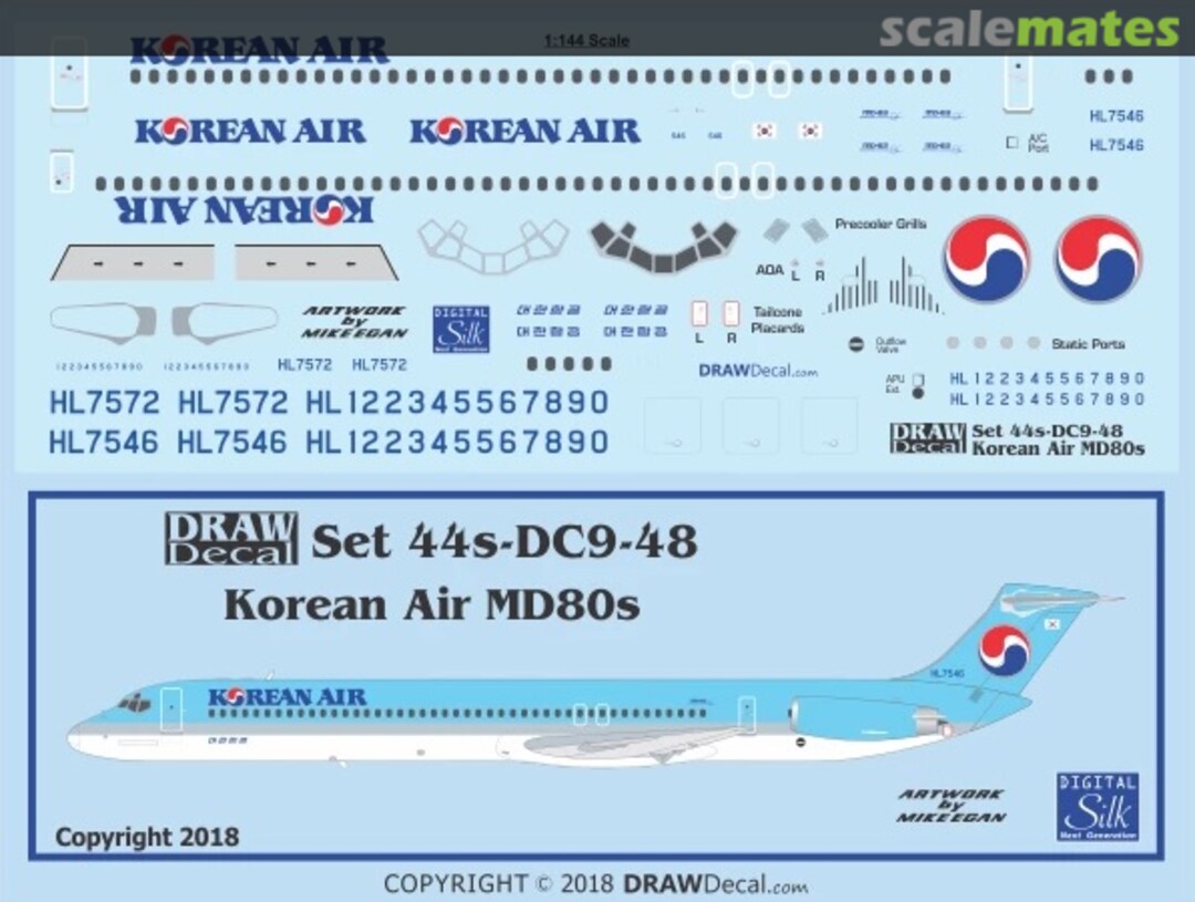 Boxart Korean Air MD80s 44-DC9-48 Draw Decal