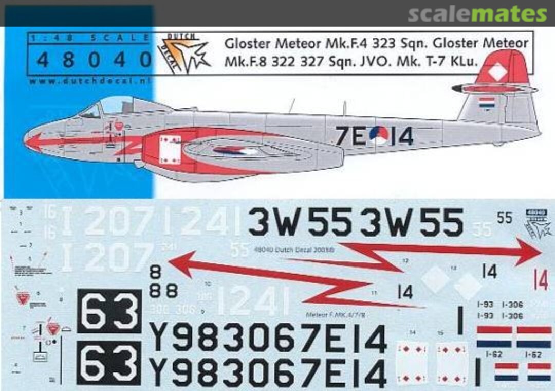 Boxart Gloster Meteor Mk 4, Mk 8 & MKT 7 DD48040 Dutch Decal