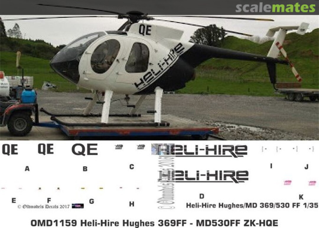 Boxart Hughes 369FF/MD530FF - ZK-HQE - Heli Hire NZ OMD1159 Oldmodels Decals