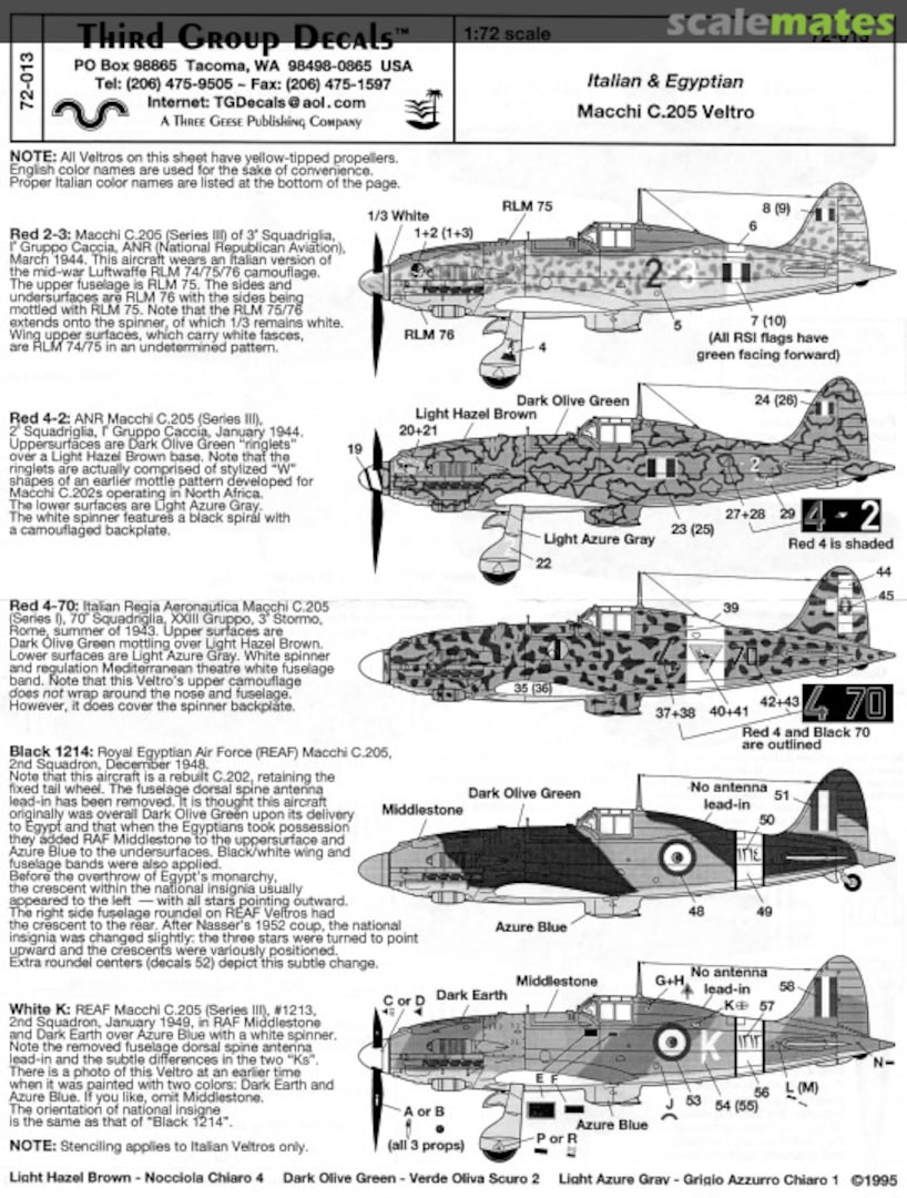 Contents Italian & Egyptian Macchi C.205 Veltro 72-013 Third Group Decals