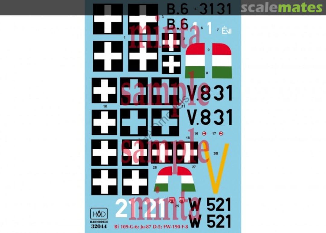 Boxart Bf-109 G-6/ Fw-190 F-8/ Ju-87 D-5 Decal Sheet 32004 HADmodels 