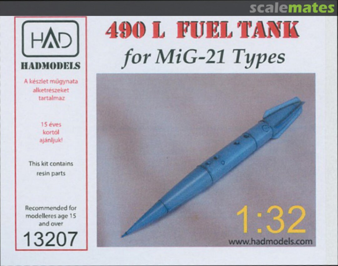 Boxart 490 L Fuel tank for MiG21 types 13207 HADmodels 