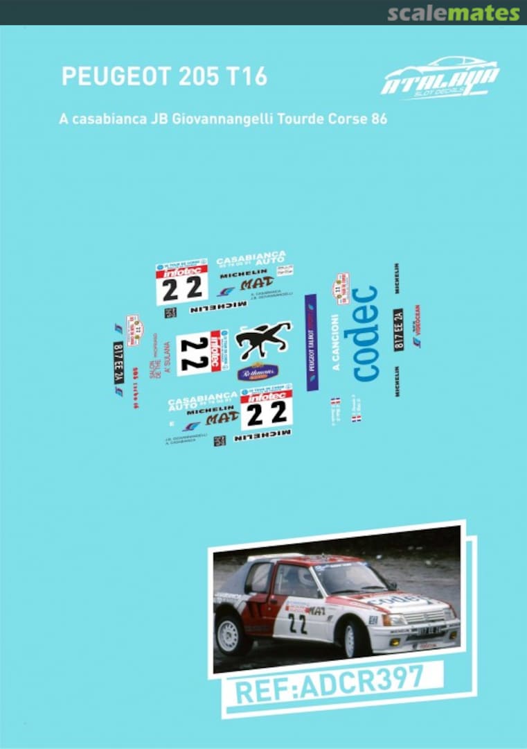 Boxart Peugeot 205 T16 [817 EE 2A] "codec" ADCR397 Atalaya Slot Decals