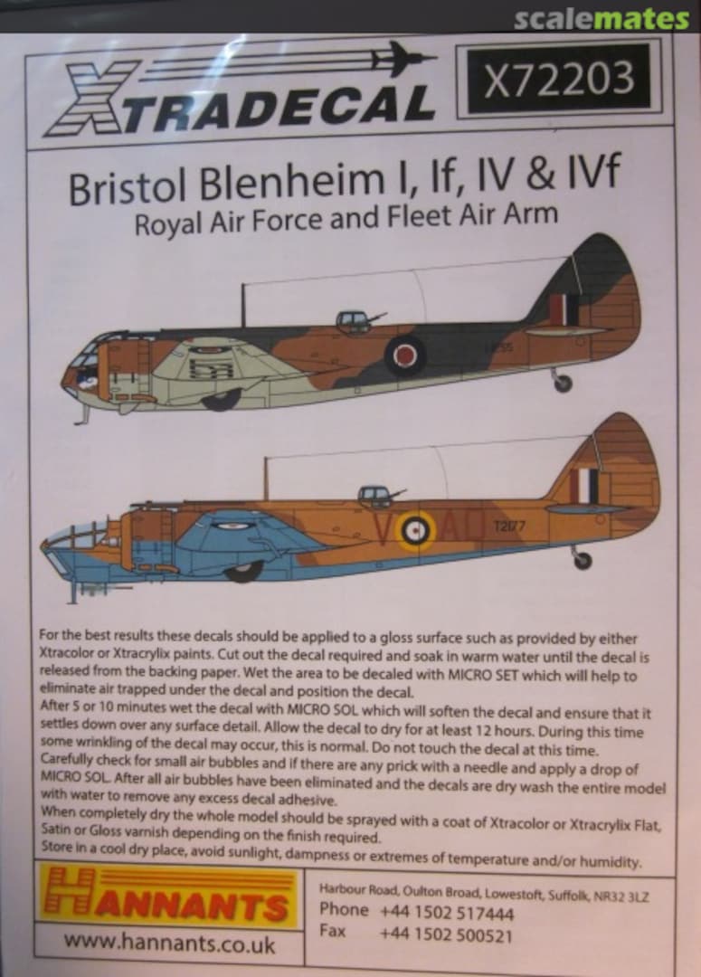 Boxart Bristol Blenheim I, IF, IV, & IVF X72203 Xtradecal