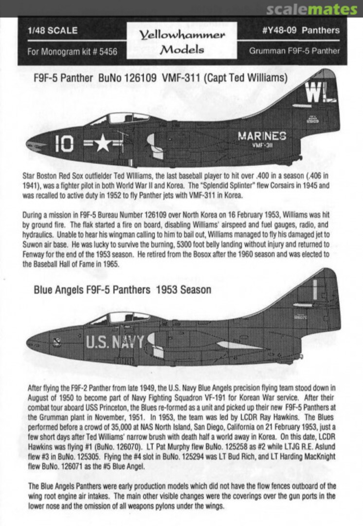 Boxart Grumman F9F-5 Panther Y48-09 Yellowhammer Models