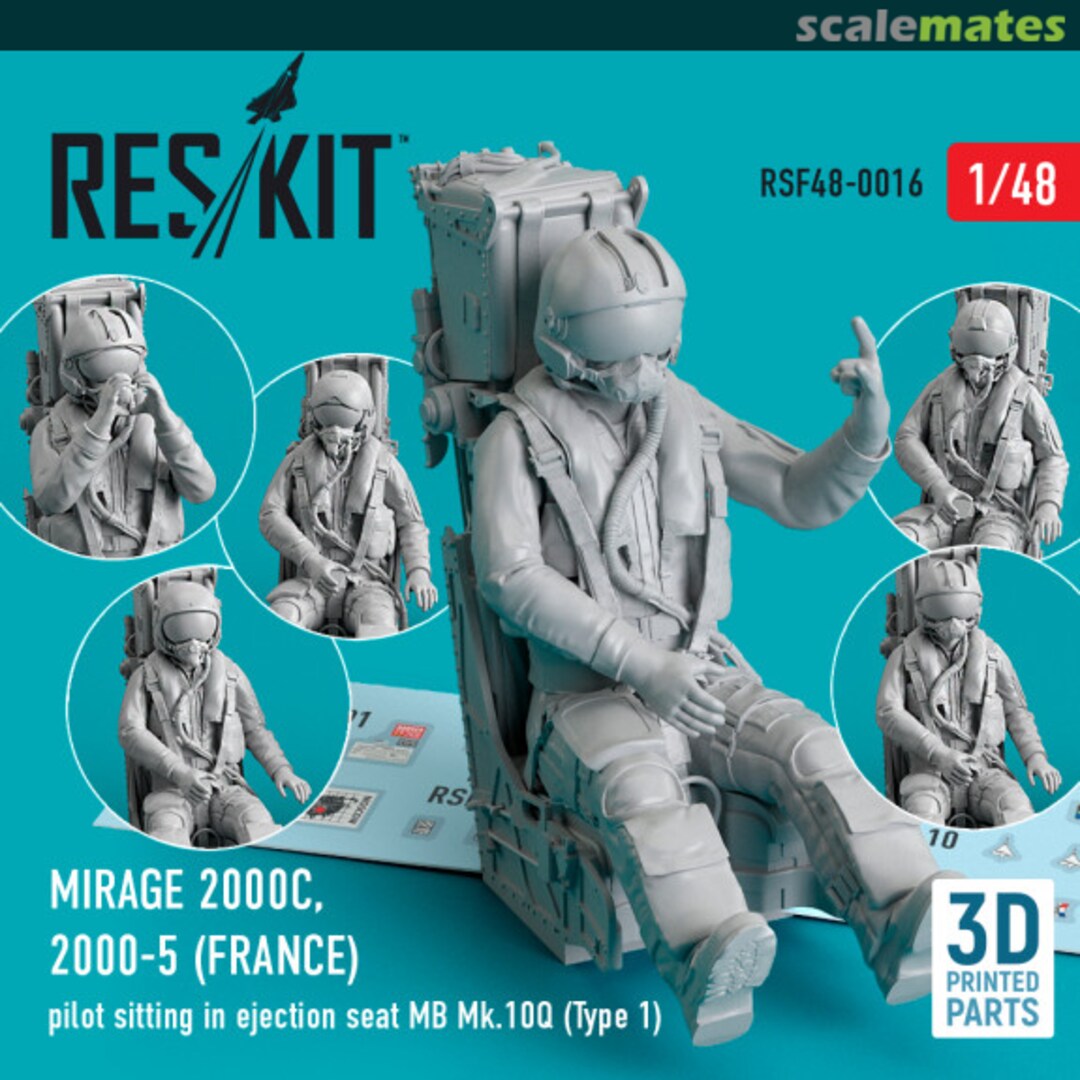 Boxart Mirage 2000C, 2000-5 (France) pilot sitting in ejection seat MB Mk.10Q (Type 1) (3D Printed) RSF48-0016 ResKit