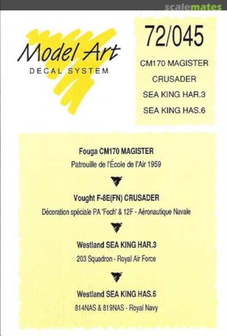 Boxart CM170 Magister, Crusader, Sea King HAR.3/HAS.6 72/045 Model Art Decal System