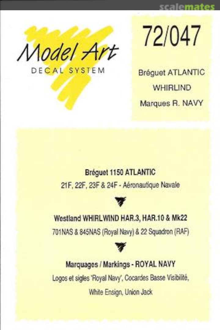 Boxart Bréguet 1150 Atlantic, Westland Whirlwind HAR.3, HAR.10 & Mk22 72/047 Model Art Decal System