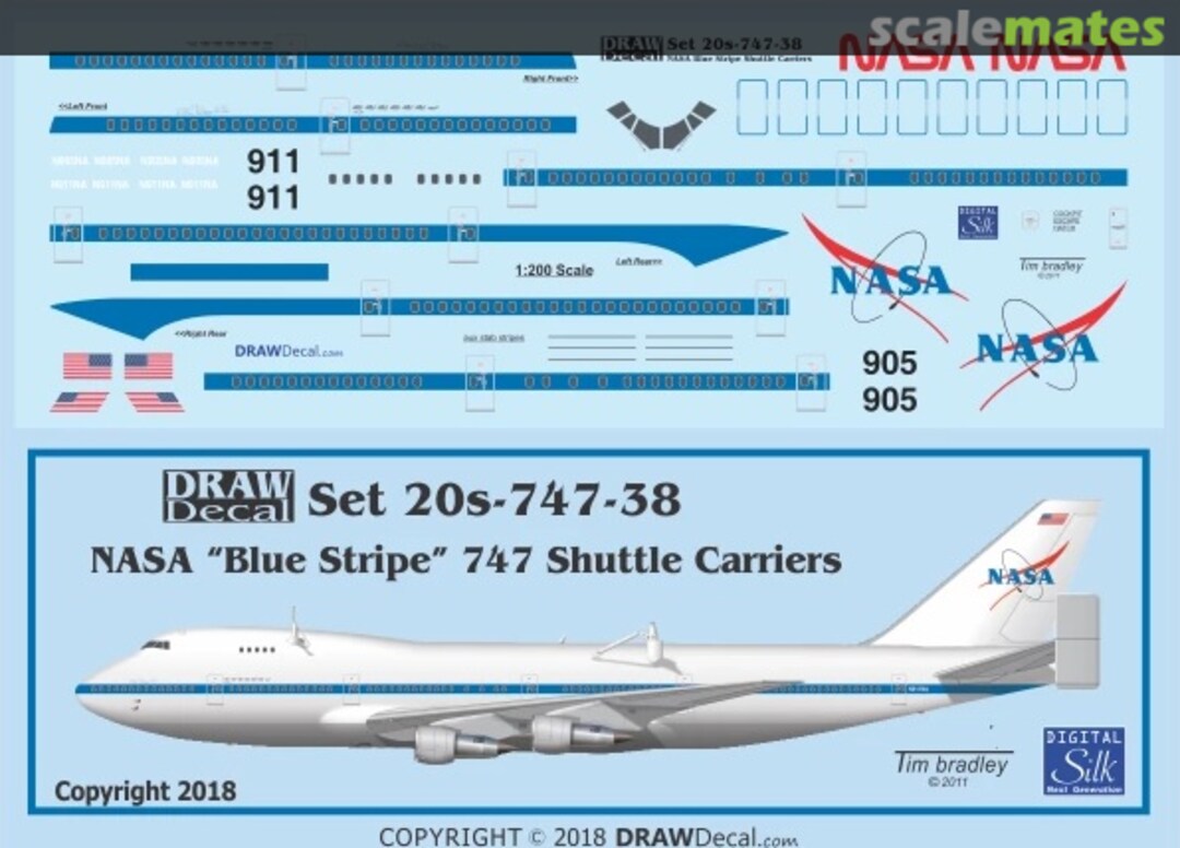 Boxart NASA Blue Stripe Shuttle Carrier 747s 20-747-38 Draw Decal