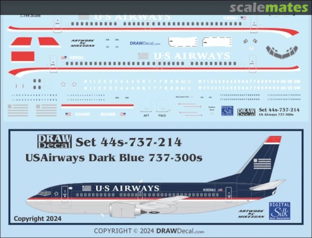 Boxart USAirways Dark Blue Scheme 737-300s 44-737-214 Draw Decal