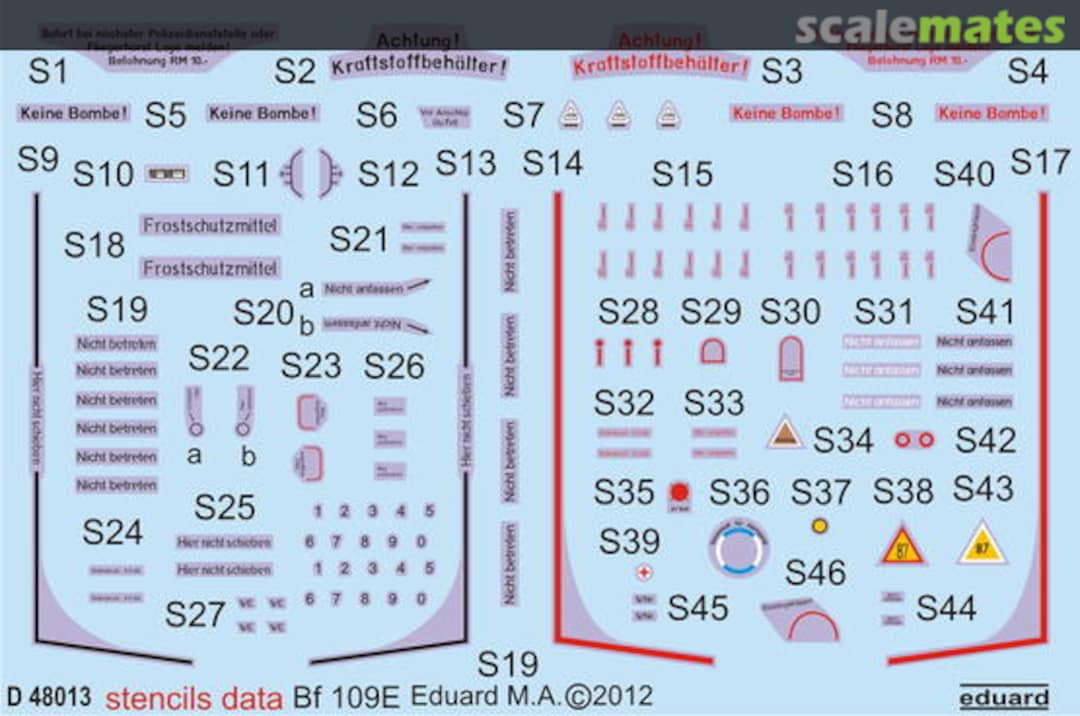 Boxart Bf 109E stencils D48013 Eduard